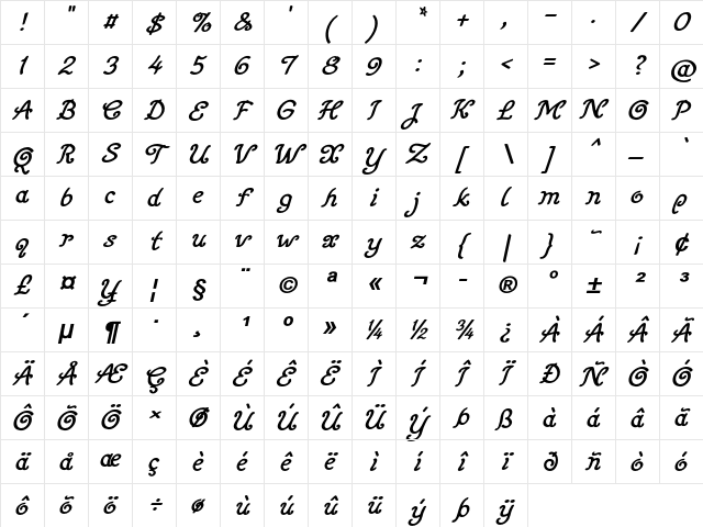 Bellavo Bold Italic Character Map