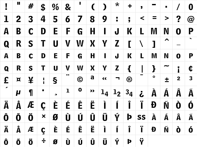 Bell Centennial Bold Listing Character Map