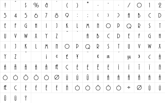 Bellevue Regular Character Map Bellevue Regular Character Map