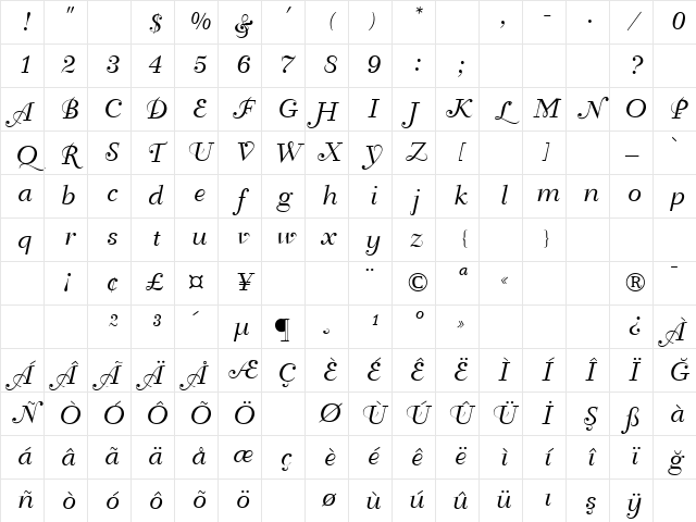 Bellevue Regular Character Map
