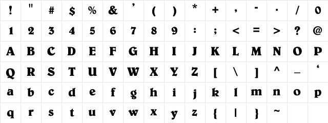 BellyBold Regular Character Map