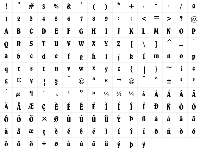 Belwe Condensed Character Map Belwe Condensed Character Map