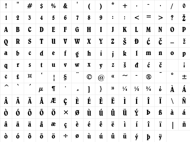 BelweCond Regular Character Map