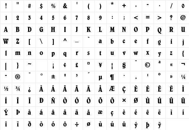 Belwe Std Condensed Character Map