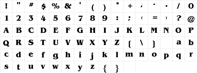 BenguiatBold Regular Character Map