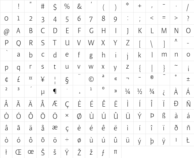 Beret LT Std Light Character Map Beret LT Std Light Character Map