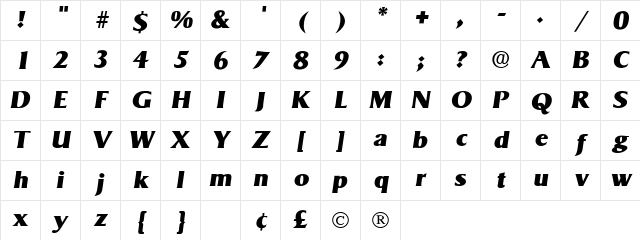 Matrox Display SSi Italic Character Map