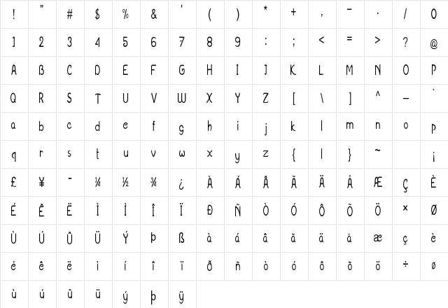 Bernaise Condensed Regular Character Map Bernaise Condensed Regular Character Map