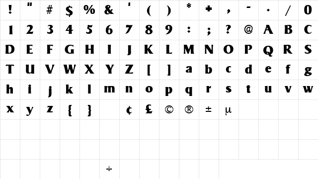 MatroxDisplaySSK Regular Character Map