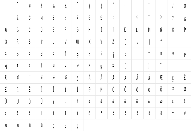 Bernaise Extra-condensed Regular Character Map Bernaise Extra-condensed Regular Character Map