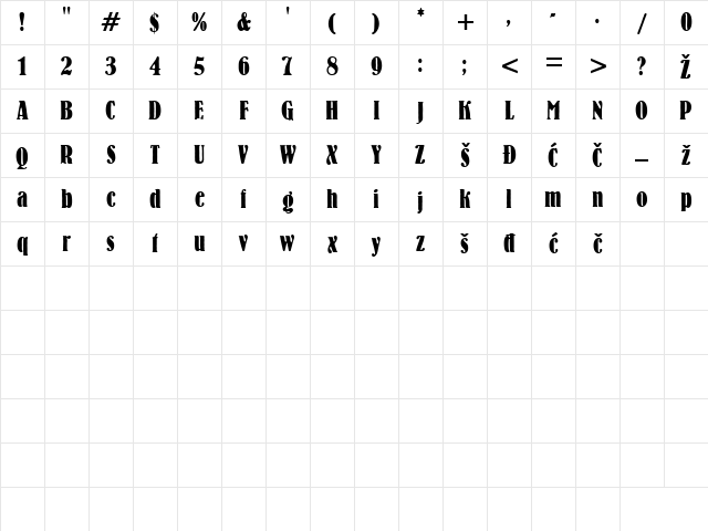 Bernhard Bold Condensed A Character Map