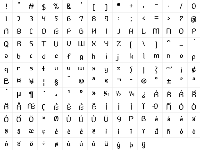 Berriwinkle Bold Character Map