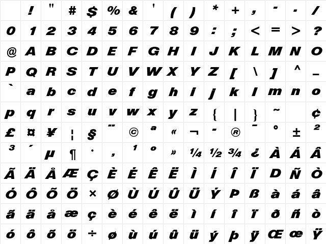 Berthold Standard Diagonal Bold Italic Character Map Berthold Standard Diagonal Bold Italic Character Map