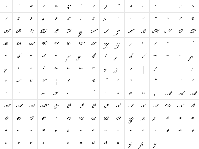 BickhScrMM_600_wt Italic Character Map BickhScrMM_600_wt Italic Character Map