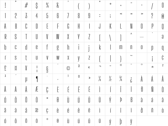 Big Shoulders Stencil Display Light Regular Character Map