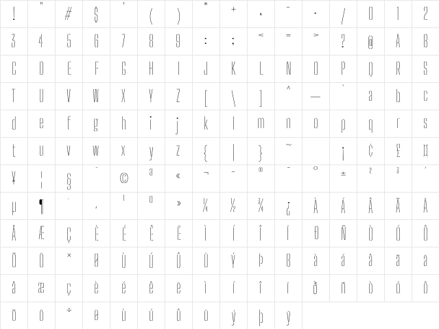 Big Shoulders Stencil Display Thin Regular Character Map