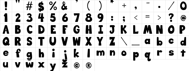 Big_Bottom_Cartoon Regular Character Map