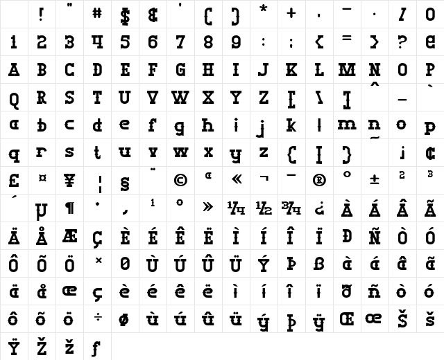 Big Burro Bold Character Map Big Burro Bold Character Map