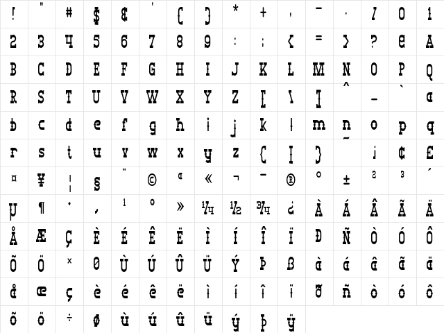 Big Burro Condensed Italic Character Map