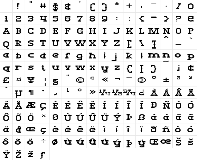Big Burro Extra-expanded Regular Character Map Big Burro Extra-expanded Regular Character Map