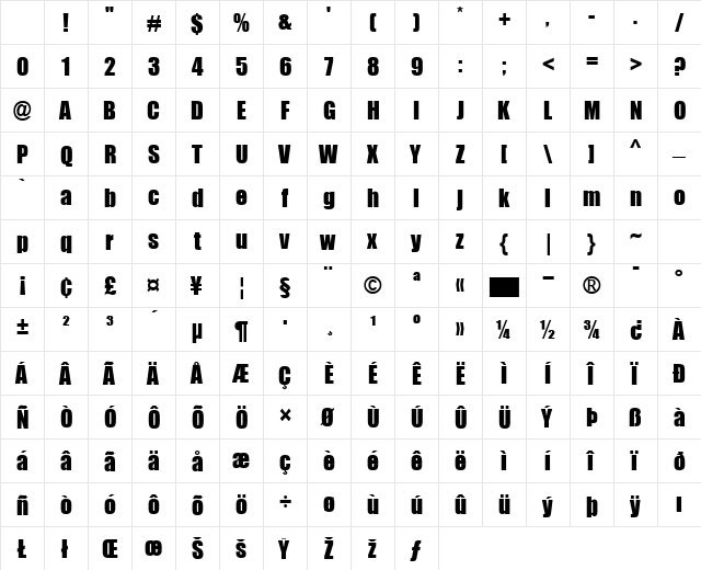 Billboard Regular Character Map