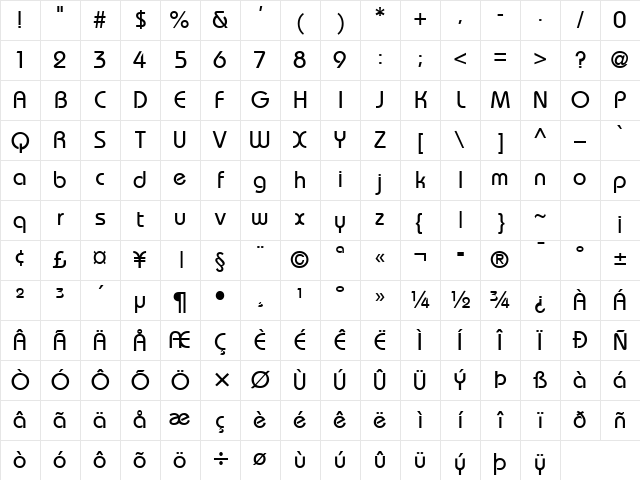 Bimini Normal Character Map