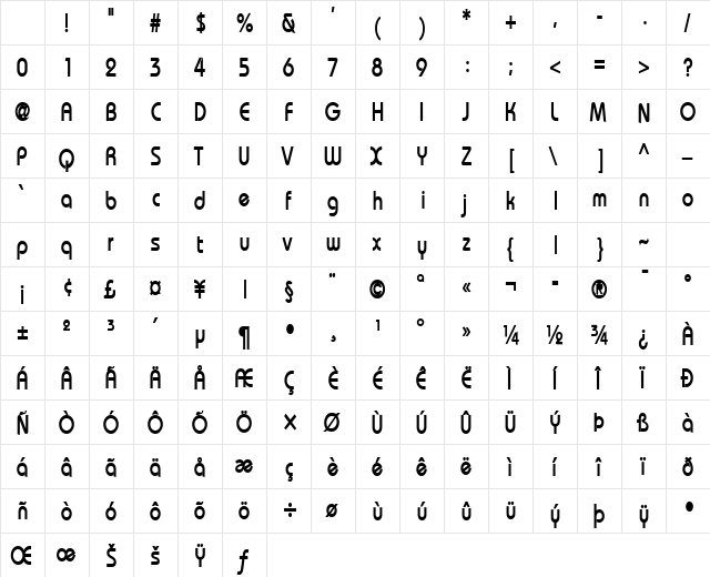 Bimini-Condensed Bold Character Map Bimini-Condensed Bold Character Map