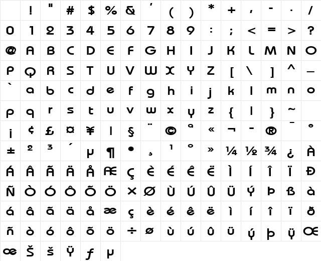 BiminiWide Bold Character Map BiminiWide Bold Character Map