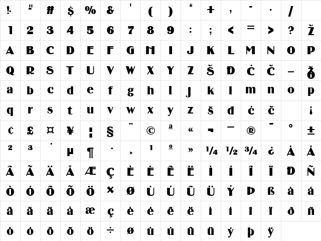 Binner Regular Character Map