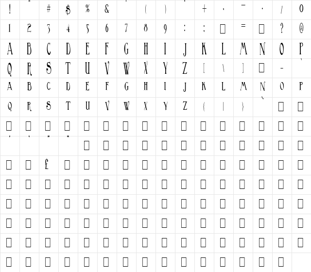 BirminghamTitlingElongated Regular Character Map BirminghamTitlingElongated Regular Character Map