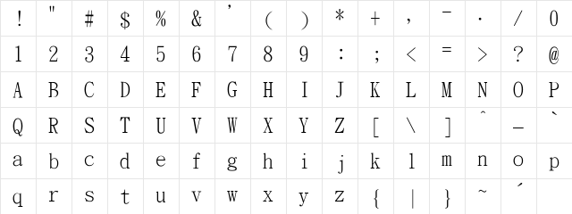 Bitstream CyberCJK Roman Character Map