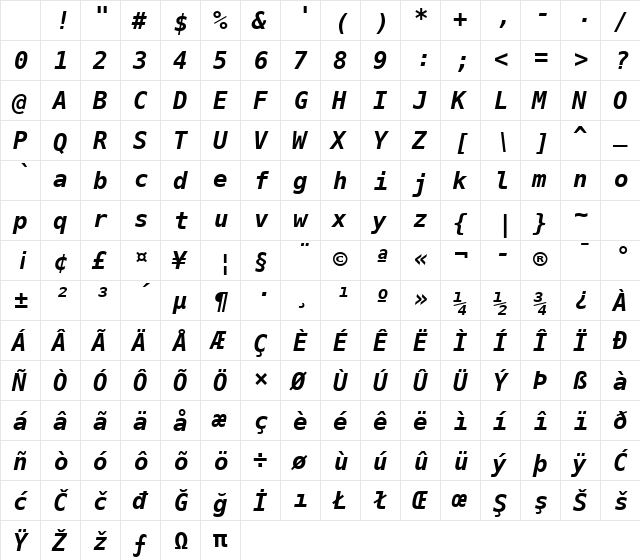 BitstreamVeraSansMono Nerd Font Bold Oblique Character Map