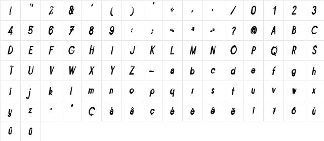 Bitume Narrow Italique Character Map