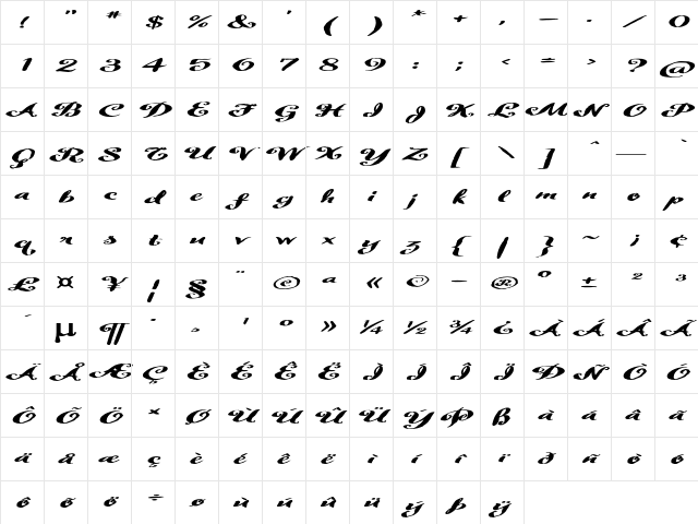 Blackheart Expanded Bold Character Map