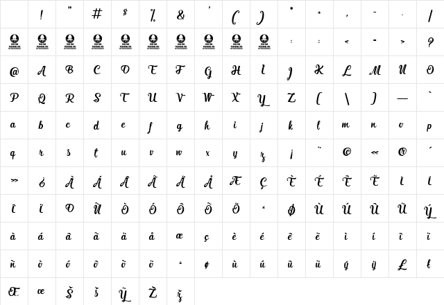Blanche de la Fontaine Regular Character Map Blanche de la Fontaine Regular Character Map