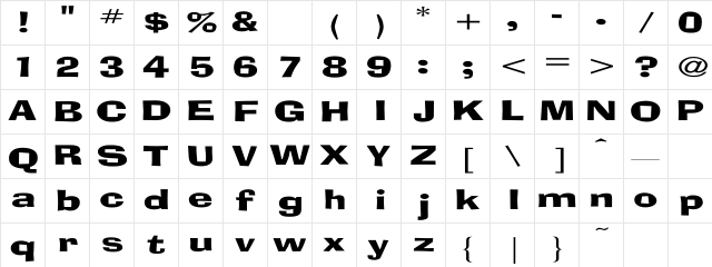 BlastMega Regular Character Map