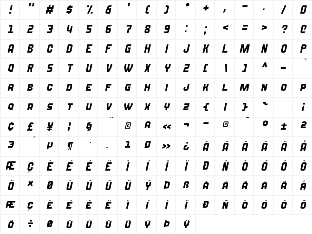 Blazma Italic Character Map