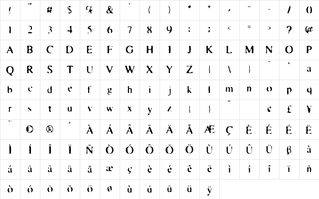Blearex Regular Character Map Blearex Regular Character Map