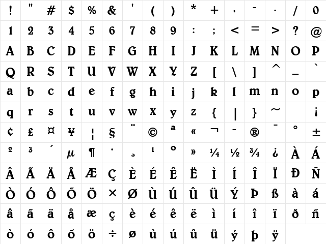 Blew Bold Character Map Blew Bold Character Map