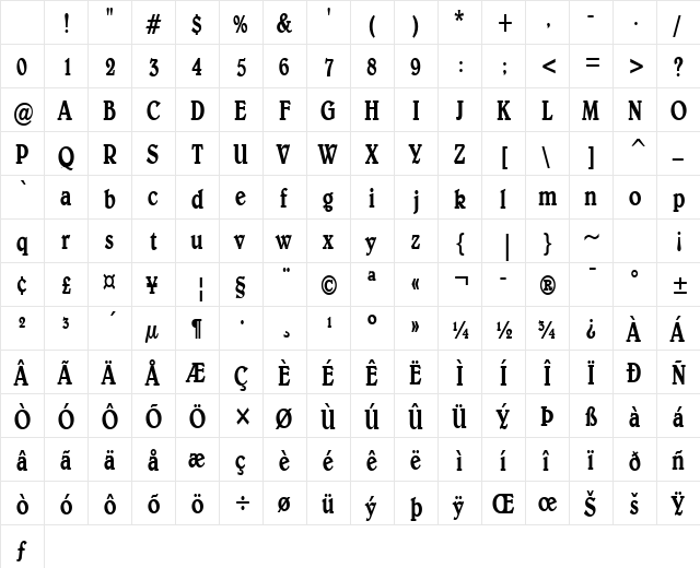 Blew-Condensed Bold Character Map Blew-Condensed Bold Character Map