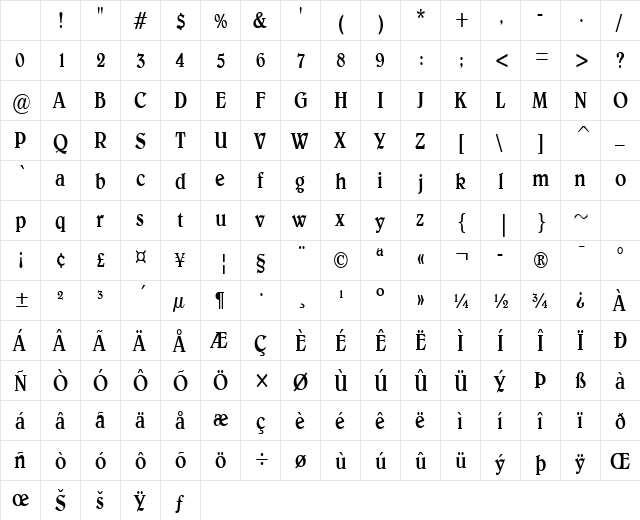 Blew-Condensed Normal Character Map Blew-Condensed Normal Character Map
