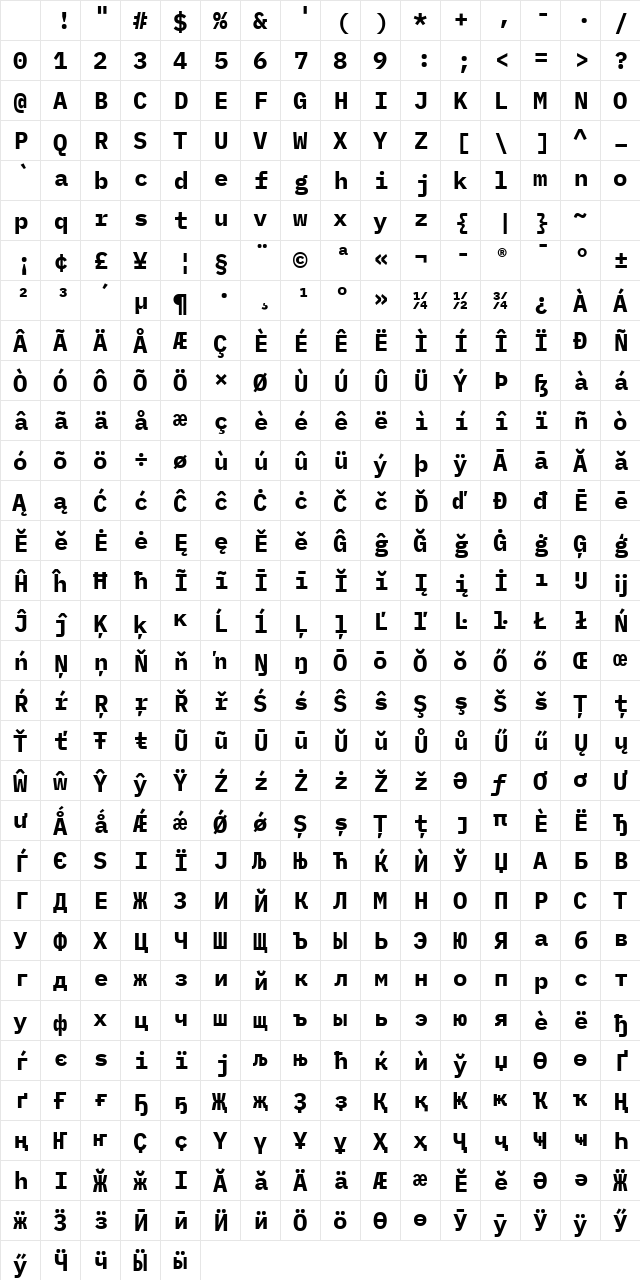 BlexMono Nerd Font Bold Character Map BlexMono Nerd Font Bold Character Map