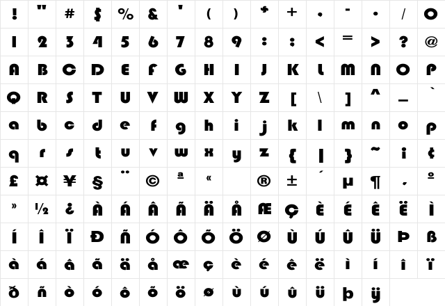 BlippoExt-Heavy Regular Character Map