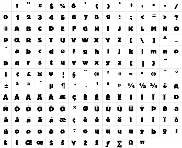 Block Bold Character Map Block Bold Character Map
