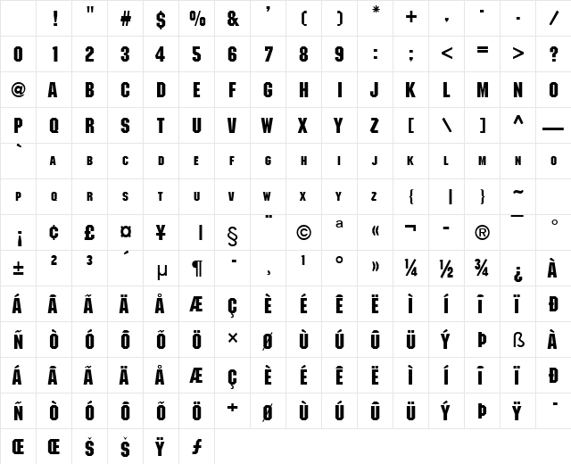 Block Bold Character Map Block Bold Character Map