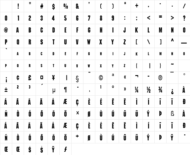 Block-Condensed Bold Character Map Block-Condensed Bold Character Map