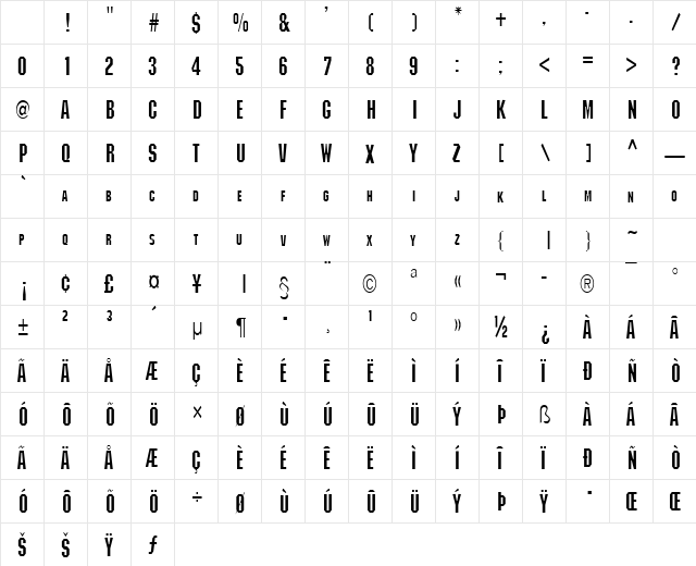Block-Condensed Normal Character Map Block-Condensed Normal Character Map