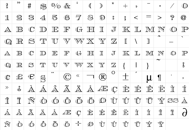 MauriceOutline Regular Character Map MauriceOutline Regular Character Map