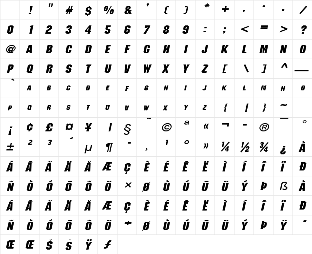Block-Wide Bold Italic Character Map Block-Wide Bold Italic Character Map