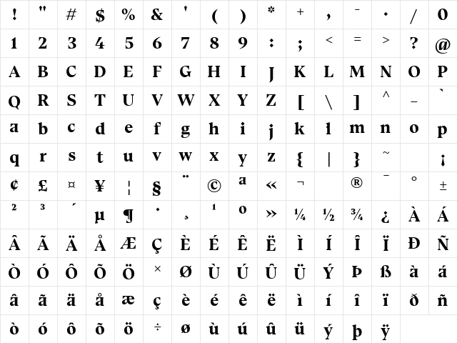 Bluu Suuperstar Bold Character Map